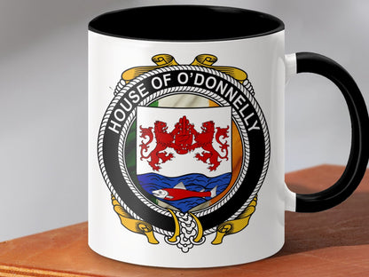 Physical Item 11oz / Black O'Donnelly Family Crest Coat of Arms Irish Mug