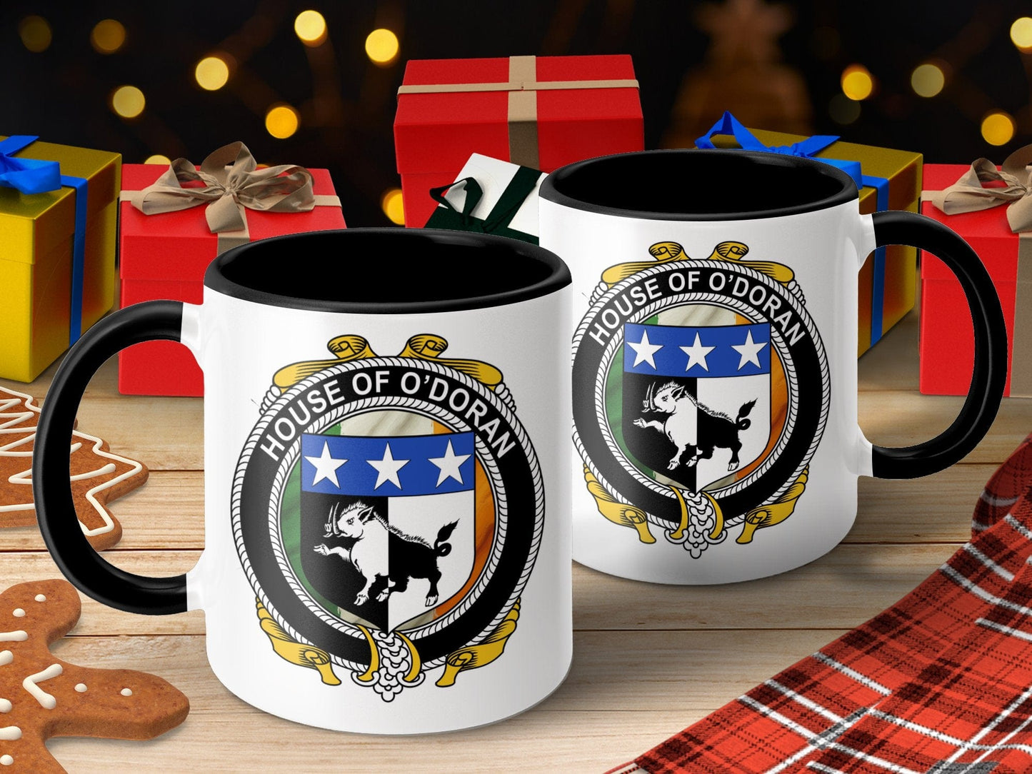 Physical Item 11oz / Black O'Doran Surname Irish Coat of Arms Crest Mug