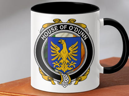 Physical Item 11oz / Black O'Dunn Irish Family Crest Emblem Coat of Arms Mug