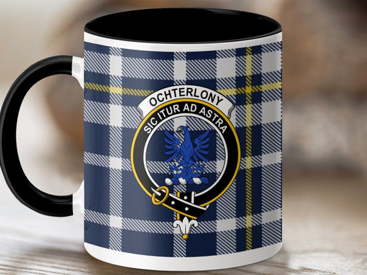 Physical Item 11oz / Black Ochterlony Clan Crest Tartan Scottish Mug