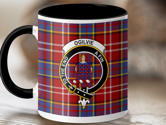 Physical Item 11oz / Black Ogilvie Clan Crest Tartan Scottish Mug