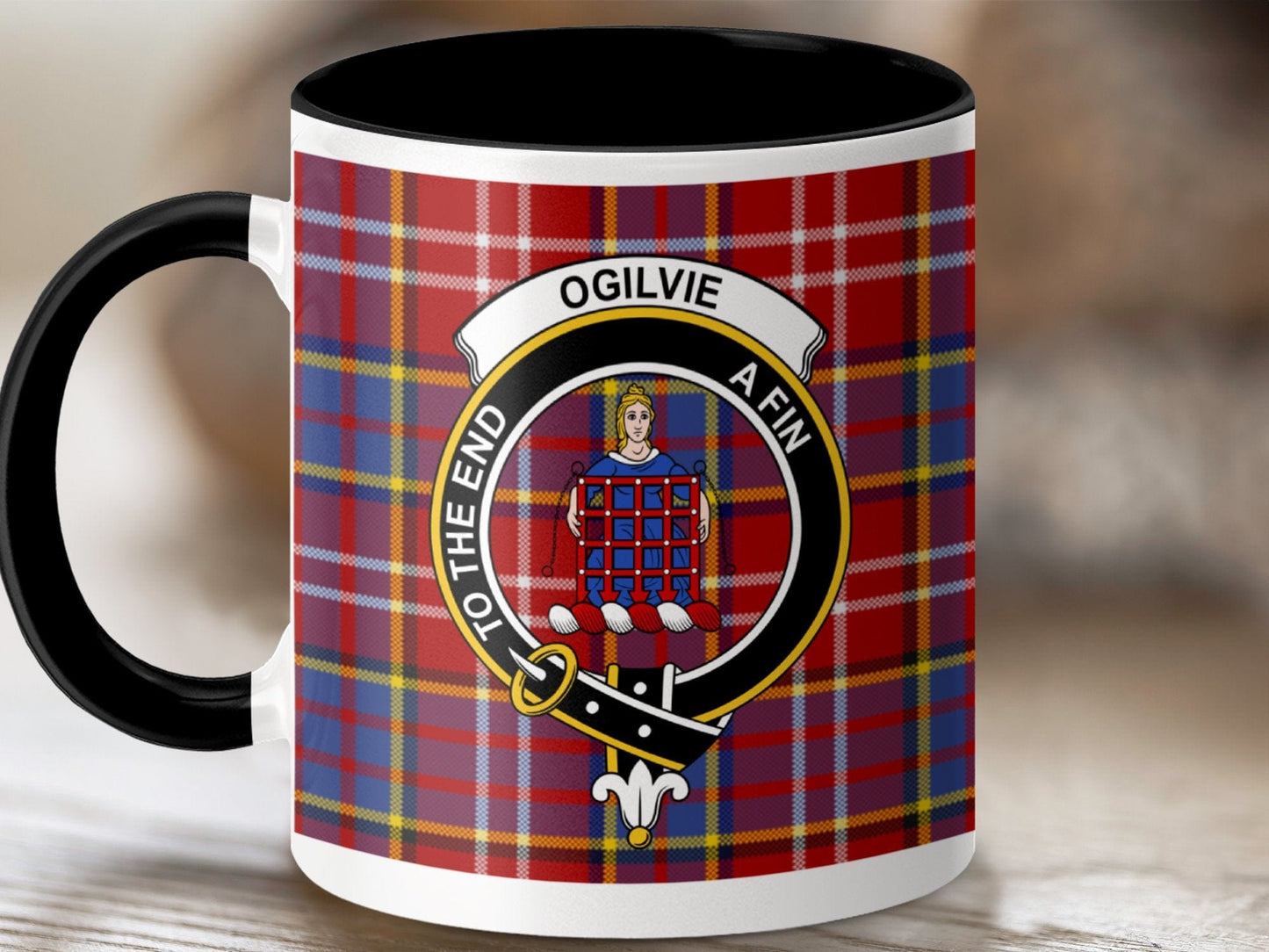 Physical Item 11oz / Black Ogilvie Clan Scottish Tartan Mug