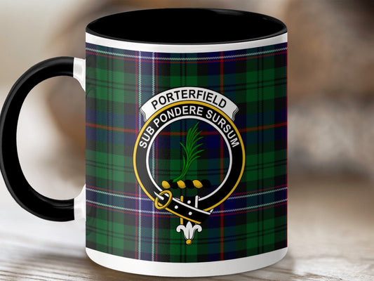 Physical Item 11oz / Black Porterfield Clan Crest Tartan Scottish Mug