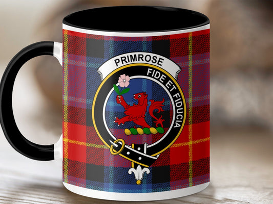 Physical Item 11oz / Black Primrose Clan Crest Tartan Scottish Mug