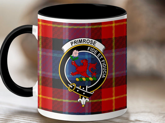 Physical Item 11oz / Black Primrose Clan Crest Tartan Scottish Mug