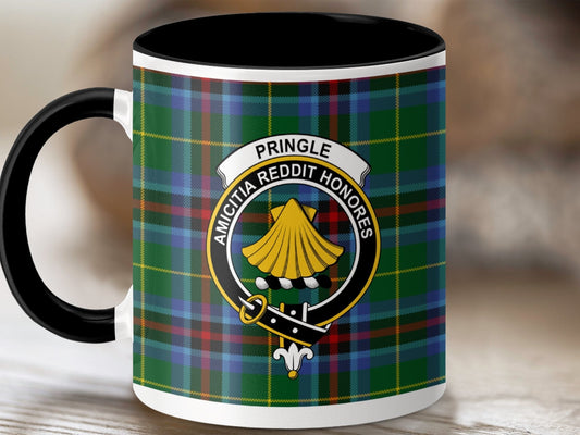 Physical Item 11oz / Black Pringle Clan Crest Tartan Scottish Mug