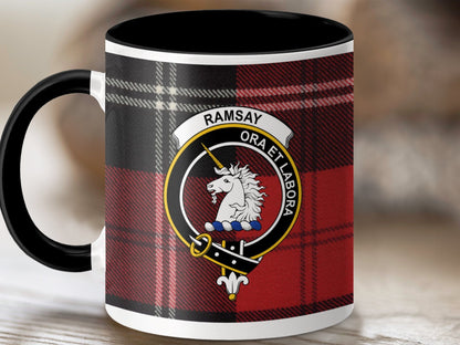 Physical Item 11oz / Black Ramsay Clan Crest Tartan Scottish Mug