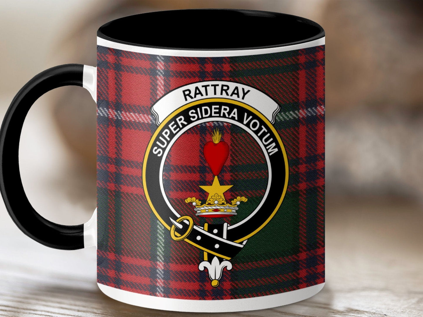 Physical Item 11oz / Black Rattray Clan Crest Tartan Scottish Mug