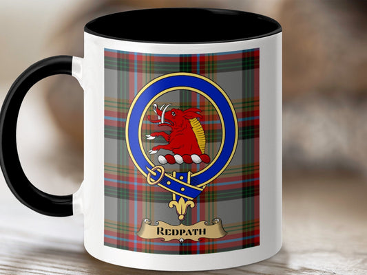 Physical Item 11oz / Black Redpath Clan Scottish Tartan Crest Mug