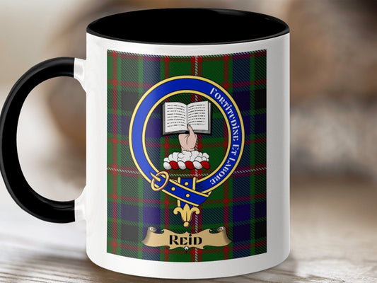 Physical Item 11oz / Black Reid Clan Scottish Tartan Crest Mug