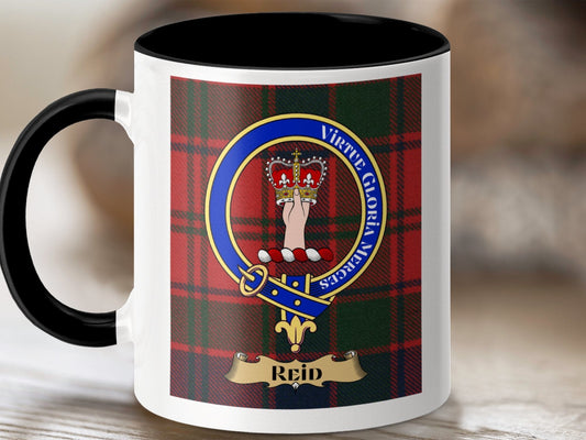 Physical Item 11oz / Black Reid Clan Scottish Tartan Crest Mug