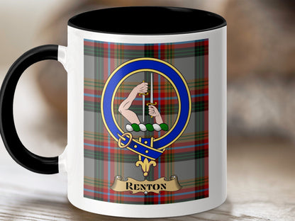 Physical Item 11oz / Black Renton Clan Scottish Tartan Crest Mug