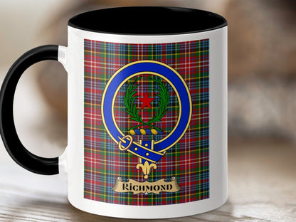 Physical Item 11oz / Black Richmond Clan Scottish Tartan Crest Mug