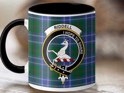 Physical Item 11oz / Black Riddell Clan Crest Tartan Scottish Mug