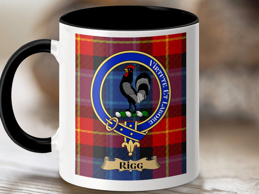 Physical Item 11oz / Black Rigg Clan Scottish Tartan Crest Mug