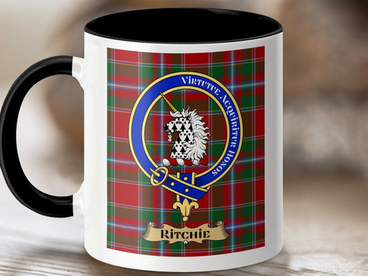 Physical Item 11oz / Black Ritchie Clan Scottish Tartan Crest Mug