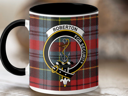 Physical Item 11oz / Black Roberton Clan Crest Tartan Scottish Mug