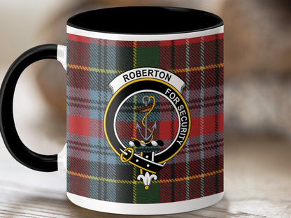 Physical Item 11oz / Black Roberton Clan Crest Tartan Scottish Mug