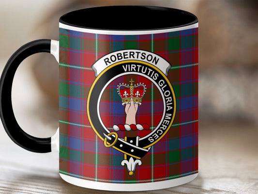 Physical Item 11oz / Black Robertson Clan Crest Tartan Scottish Mug