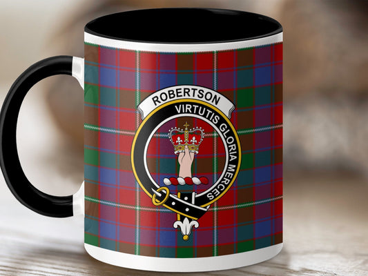 Physical Item 11oz / Black Robertson Clan Crest Tartan Scottish Mug