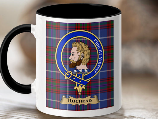 Physical Item 11oz / Black Rochead Clan Scottish Tartan Crest Mug