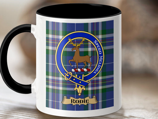 Physical Item 11oz / Black Rodie Clan Scottish Tartan Crest Mug