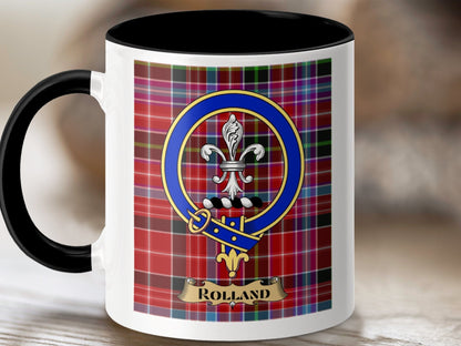 Physical Item 11oz / Black Rolland Clan Scottish Tartan Crest Mug