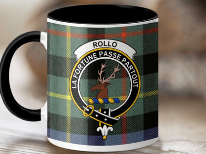 Physical Item 11oz / Black Rollo Clan Crest Tartan Scottish Mug