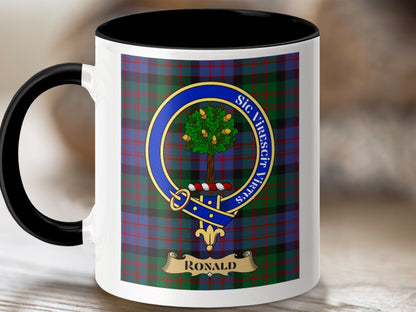 Physical Item 11oz / Black Ronald Clan Scottish Tartan Crest Mug