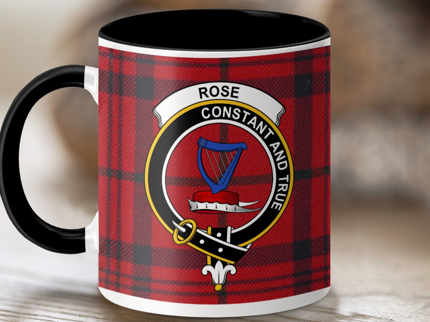 Physical Item 11oz / Black Rose Clan Crest Tartan Scottish Mug