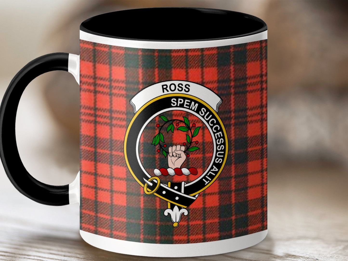 Physical Item 11oz / Black Ross Clan Crest Tartan Scottish Mug