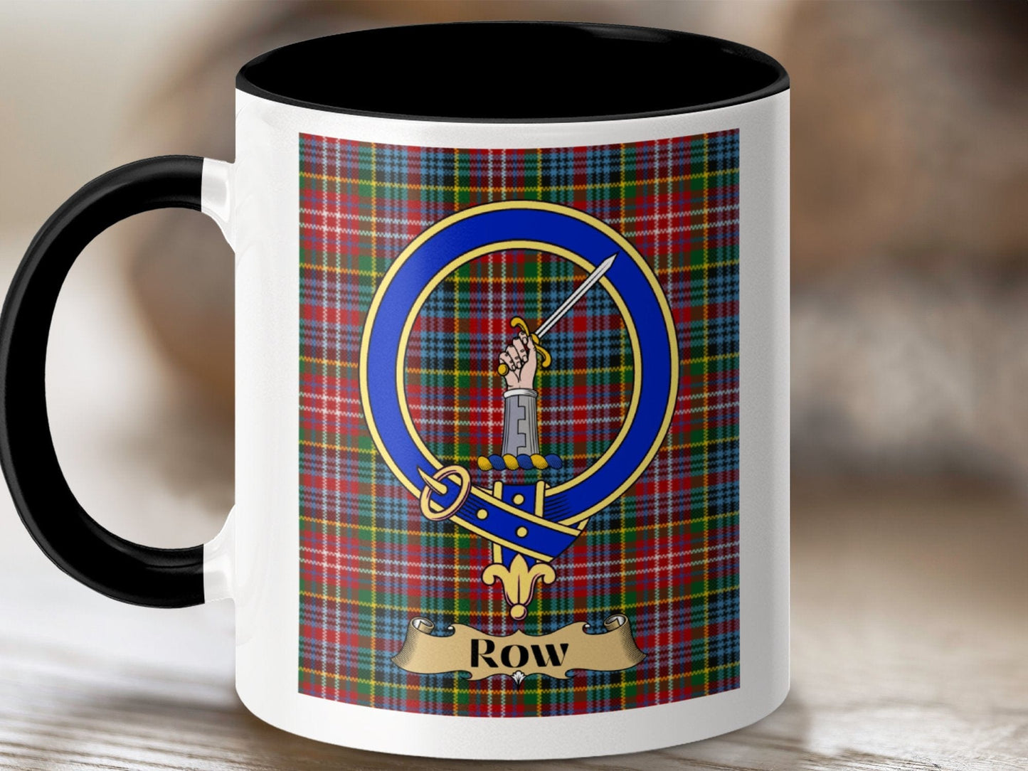 Physical Item 11oz / Black Row Clan Scottish Tartan Crest Mug