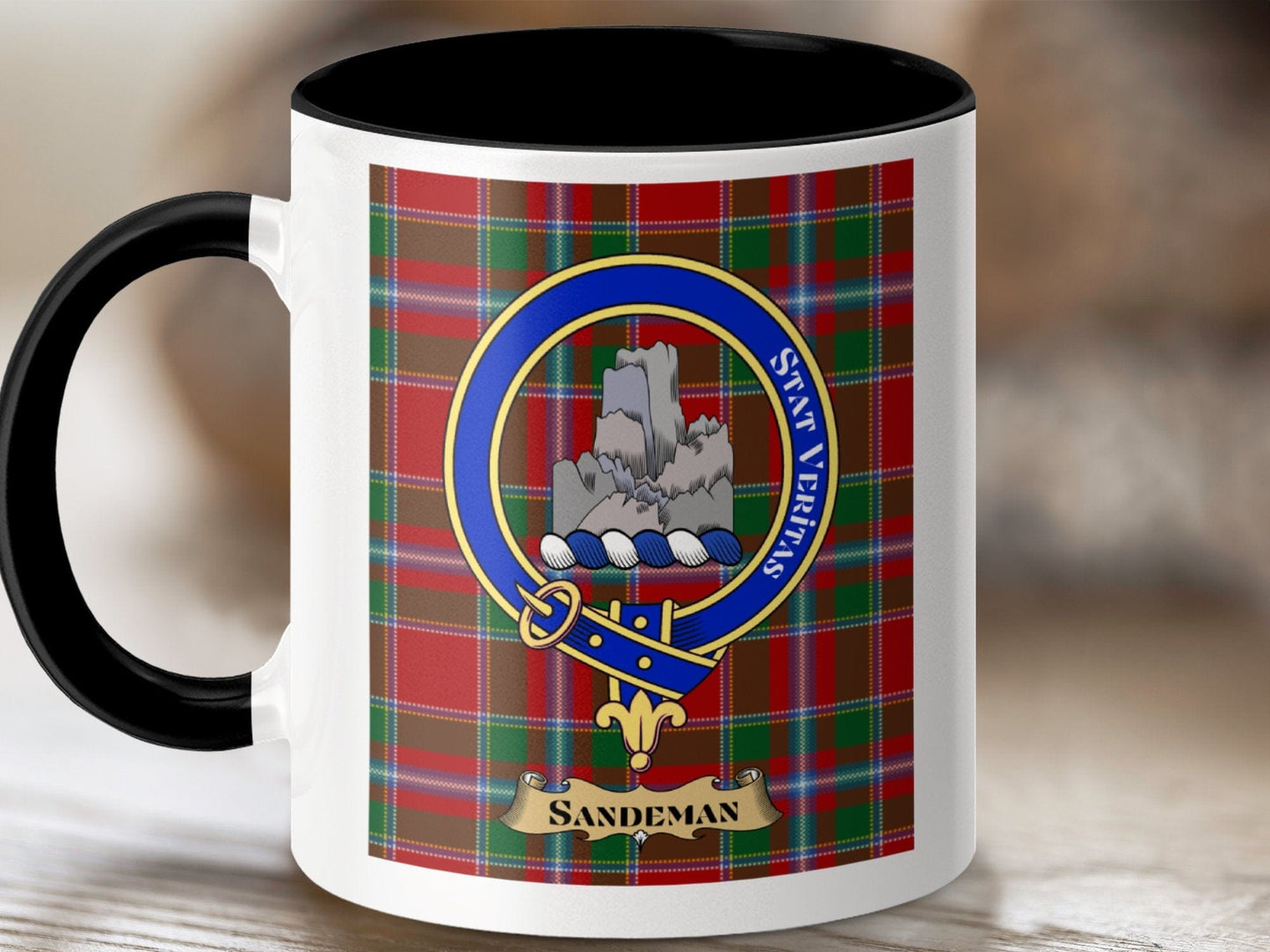 Physical Item 11oz / Black Sandeman Clan Scottish Tartan Crest Mug