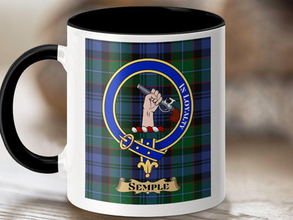 Physical Item 11oz / Black Semple Clan Scottish Tartan Crest Mug