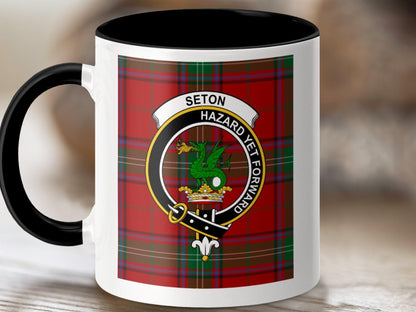Physical Item 11oz / Black Seton Clan Scottish Tartan Crest Mug