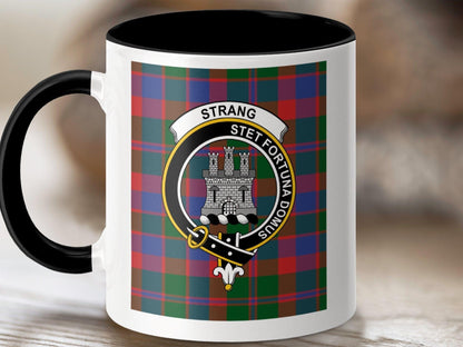 Physical Item 11oz / Black Strang Clan Scottish Tartan Crest Mug