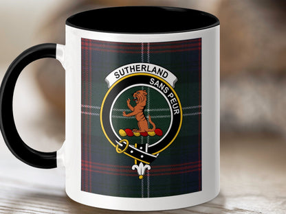 Physical Item 11oz / Black Sutherland Clan Scottish Tartan Crest Mug