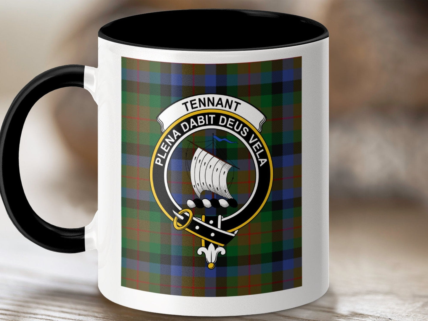 Physical Item 11oz / Black Tennant Clan Scottish Tartan Crest Mug