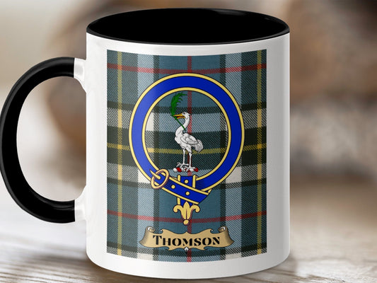 Physical Item 11oz / Black Thomson Clan Scottish Tartan Crest Mug