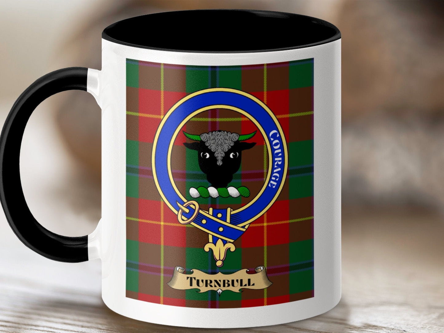 Physical Item 11oz / Black Turnbull Clan Scottish Tartan Crest Mug