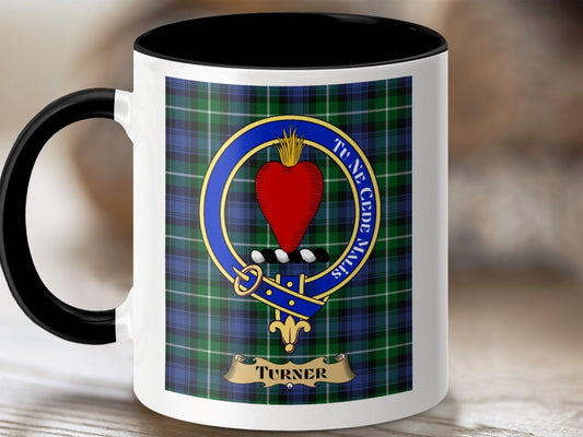 Physical Item 11oz / Black Turner Clan Scottish Tartan Crest Mug