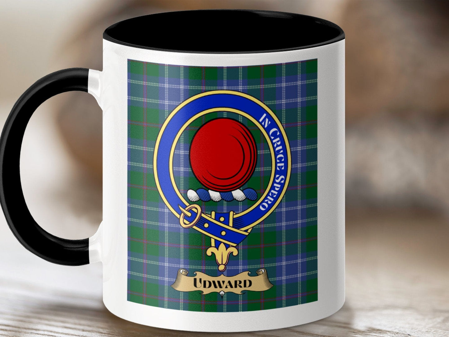 Physical Item 11oz / Black Udward Clan Scottish Tartan Crest Mug