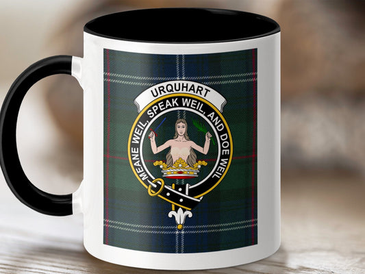 Physical Item 11oz / Black Urquhart Clan Scottish Tartan Crest Mug