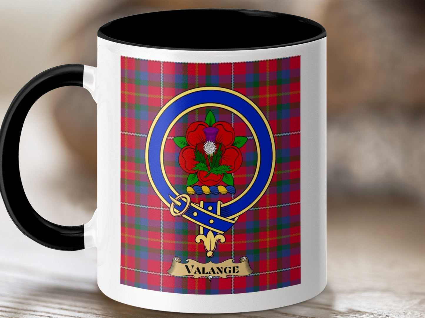 Physical Item 11oz / Black Valange Clan Scottish Tartan Crest Mug