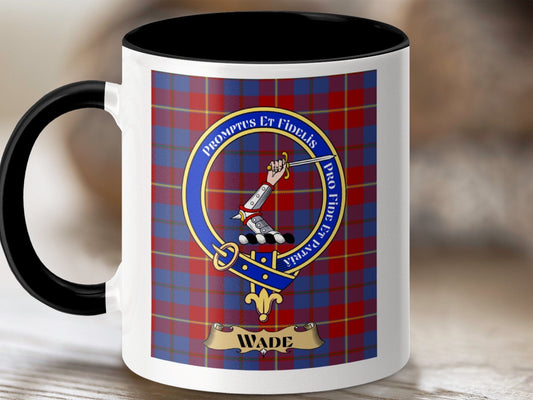 Physical Item 11oz / Black Wade Clan Scottish Tartan Crest Mug