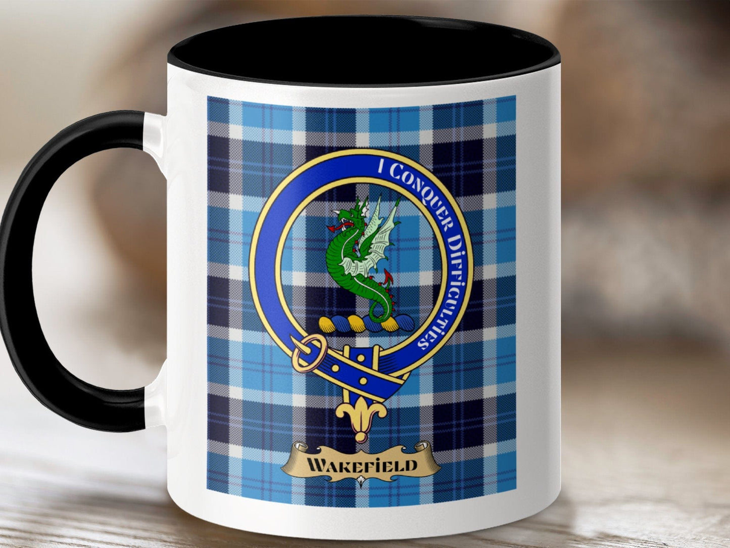 Physical Item 11oz / Black Wakefield Clan Scottish Tartan Crest Mug