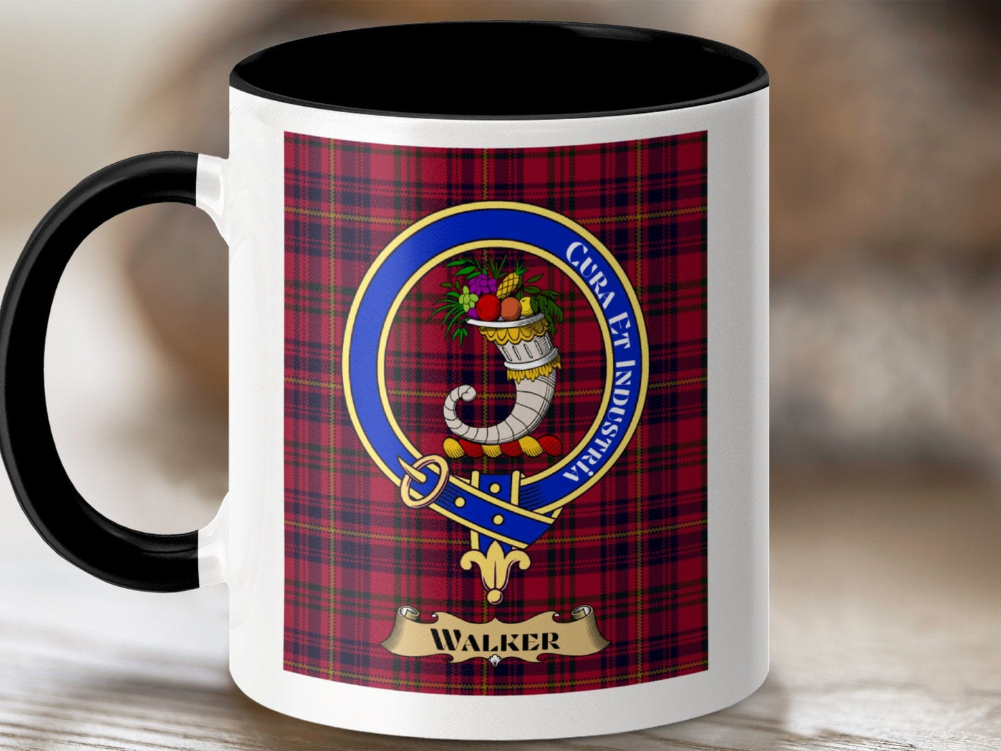 Physical Item 11oz / Black Walker Clan Scottish Tartan Crest Mug