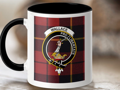 Physical Item 11oz / Black Wallace Clan Scottish Tartan Crest Mug