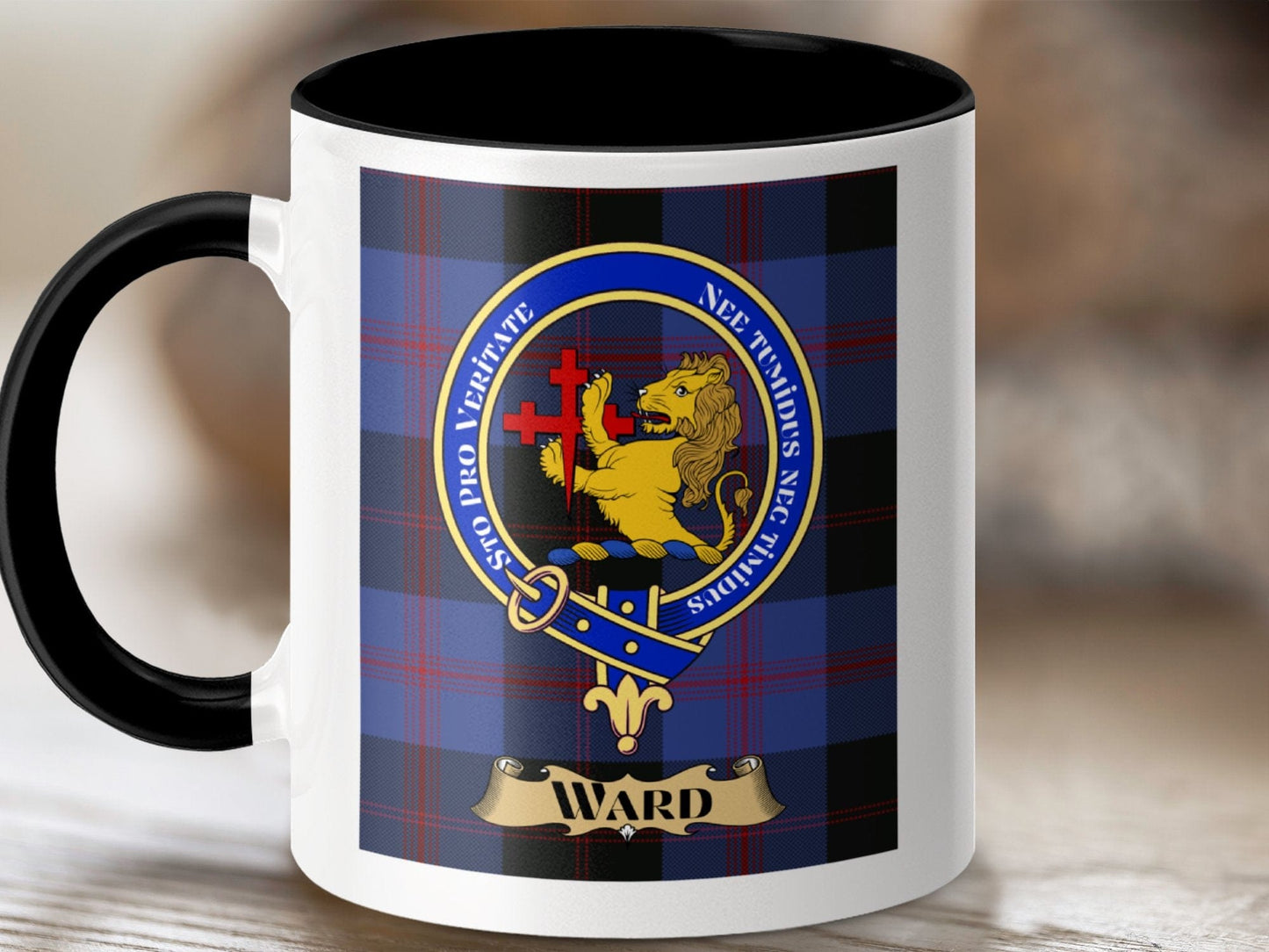 Physical Item 11oz / Black Ward Clan Scottish Tartan Crest Mug