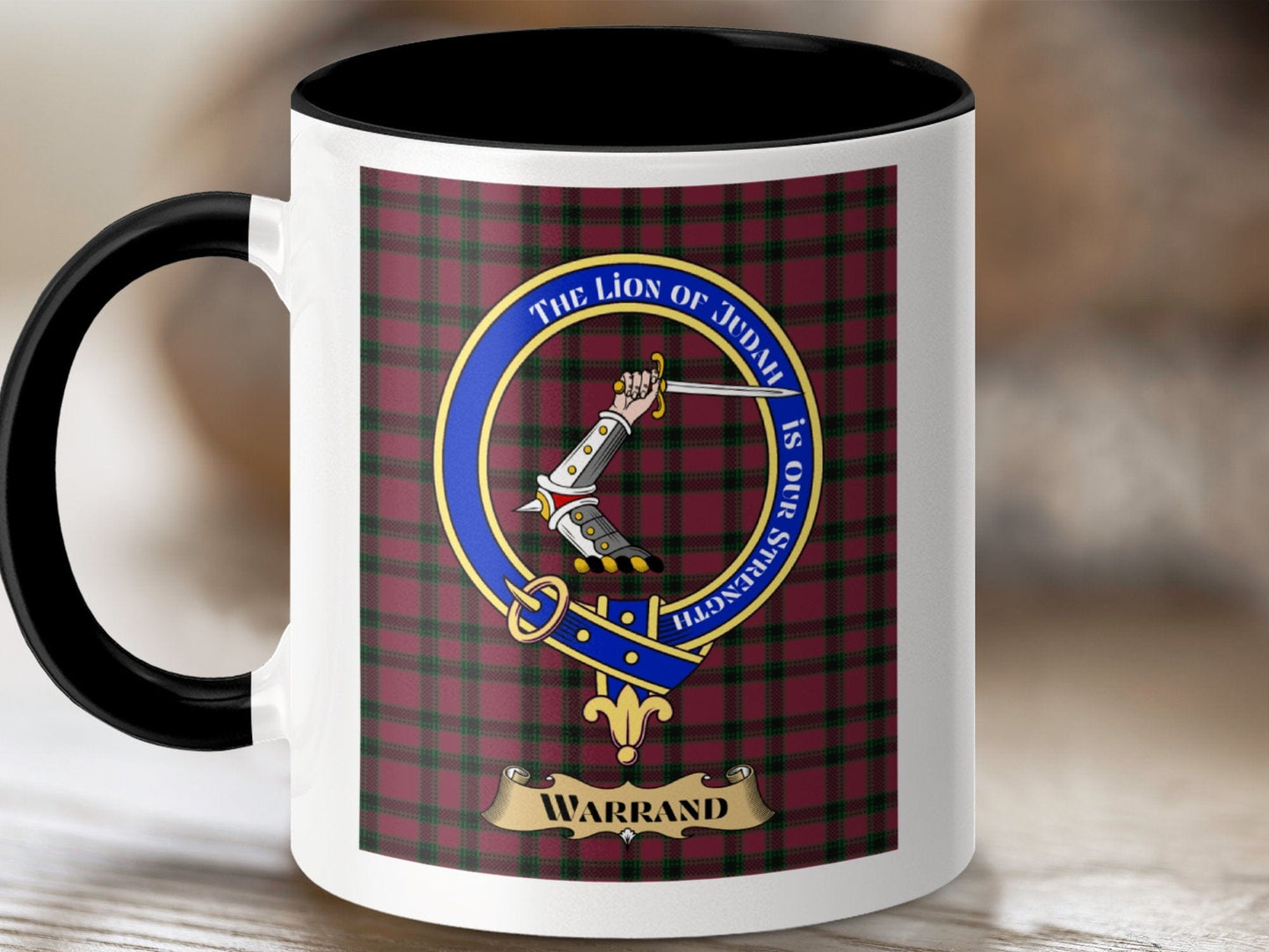 Physical Item 11oz / Black Warrand Clan Scottish Tartan Crest Mug